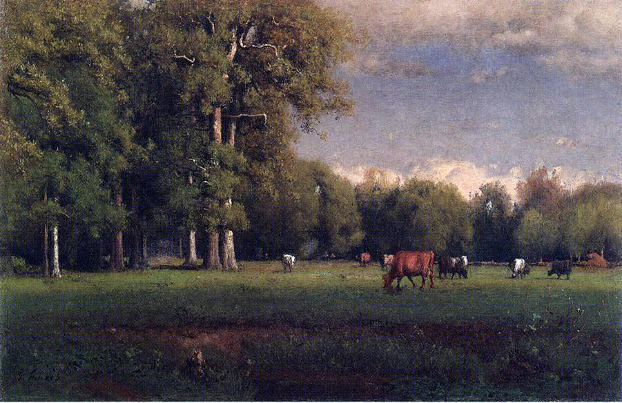 George Inness Landscape with Cattle - Hand Painted Oil Painting