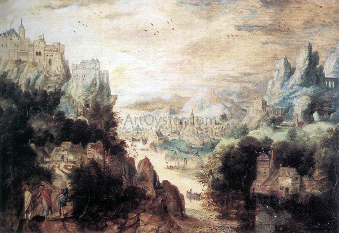 Herri Met de Bles Landscape with Christ and the Men of Emmaus - Hand Painted Oil Painting