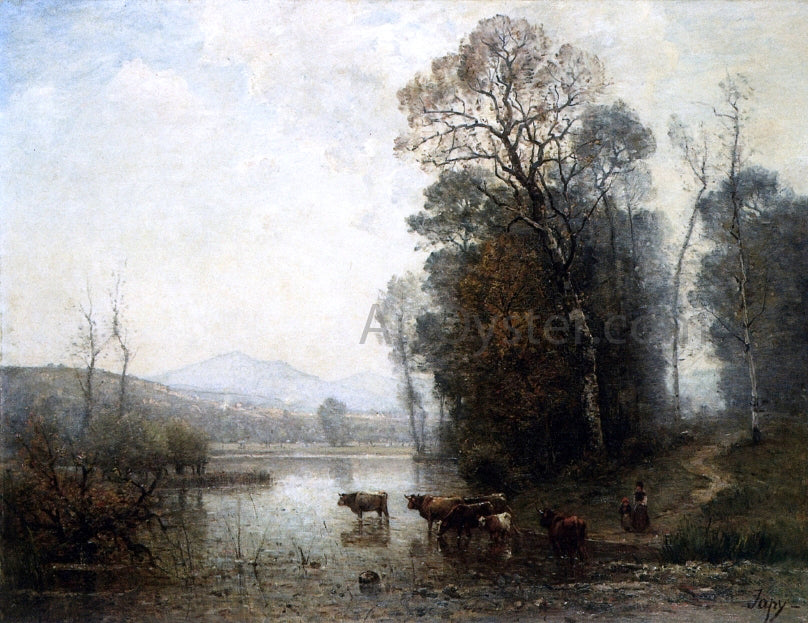 Louis-Aime Japy Landscape with Cows - Hand Painted Oil Painting