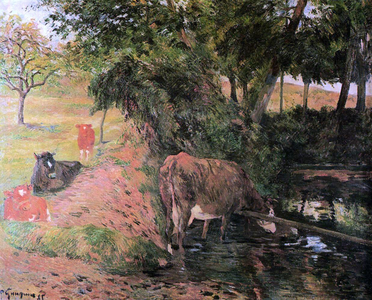 Paul Gauguin Landscape with Cows in an Orchard - Hand Painted Oil Painting