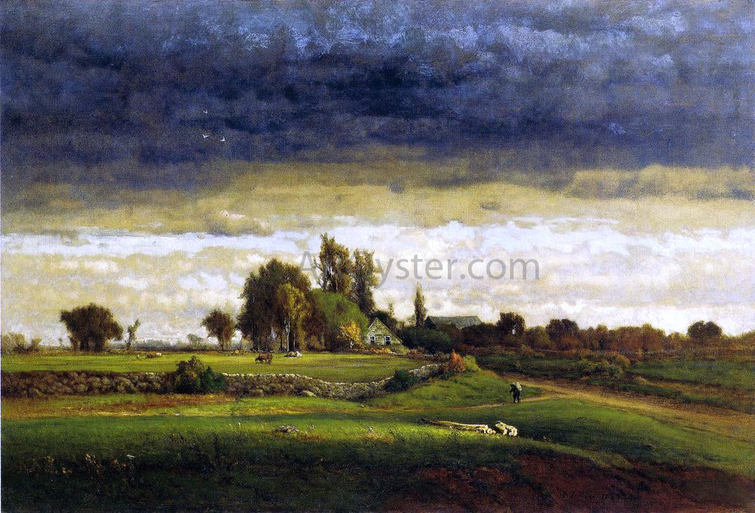 George Inness Landscape with Farmhouse - Hand Painted Oil Painting