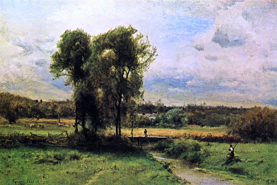George Inness Landscape with Figures - Hand Painted Oil Painting