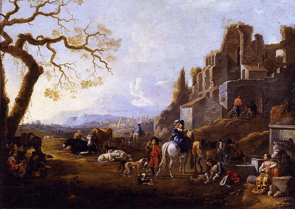 Anthonie Goubau Landscape With Figures - Hand Painted Oil Painting