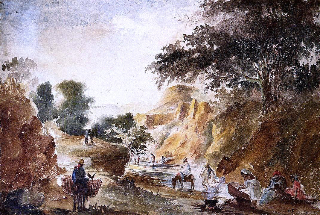 Camille Pissarro Landscape with Figures by a River - Hand Painted Oil Painting