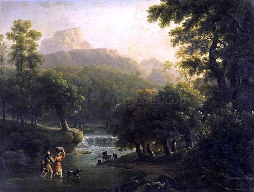 Jean-Joseph-Xavier Bidauld Landscape with Figures Crossing a River - Hand Painted Oil Painting