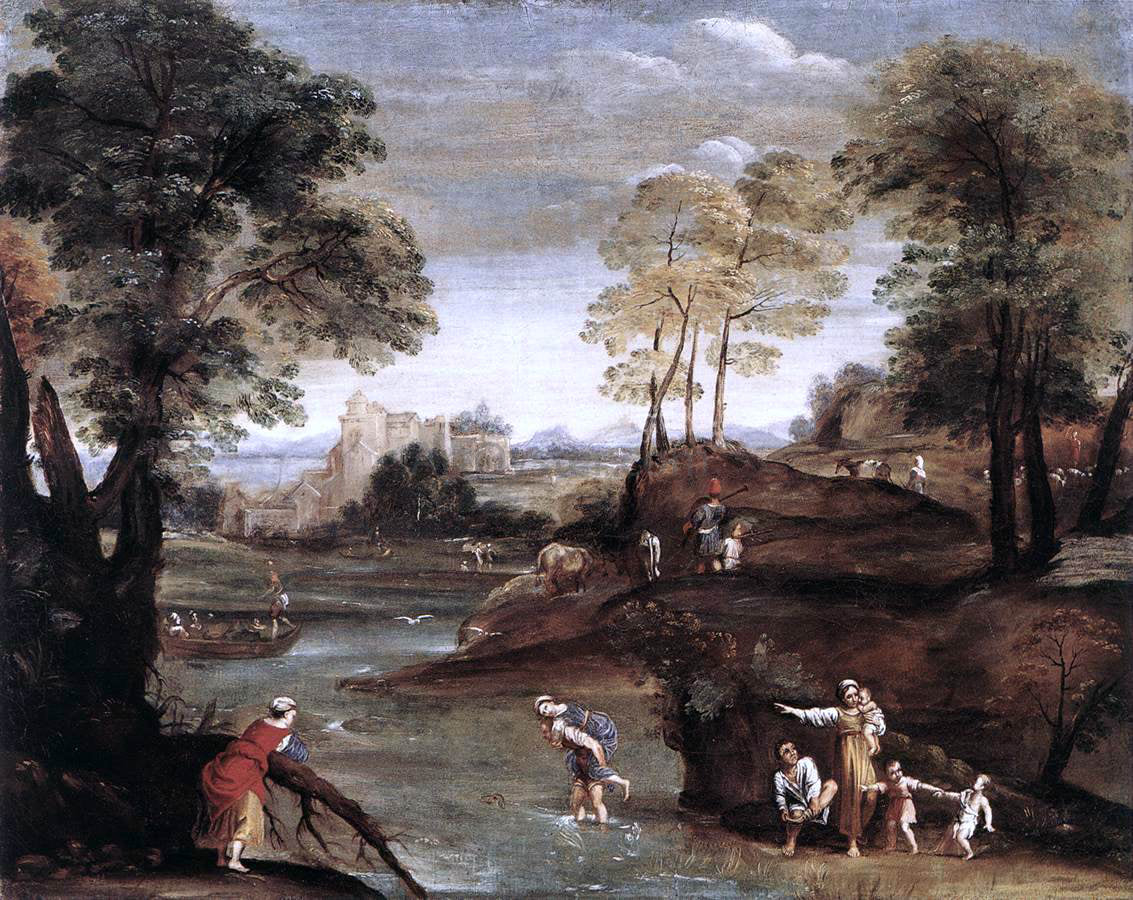 Domenichino Landscape with Ford - Hand Painted Oil Painting