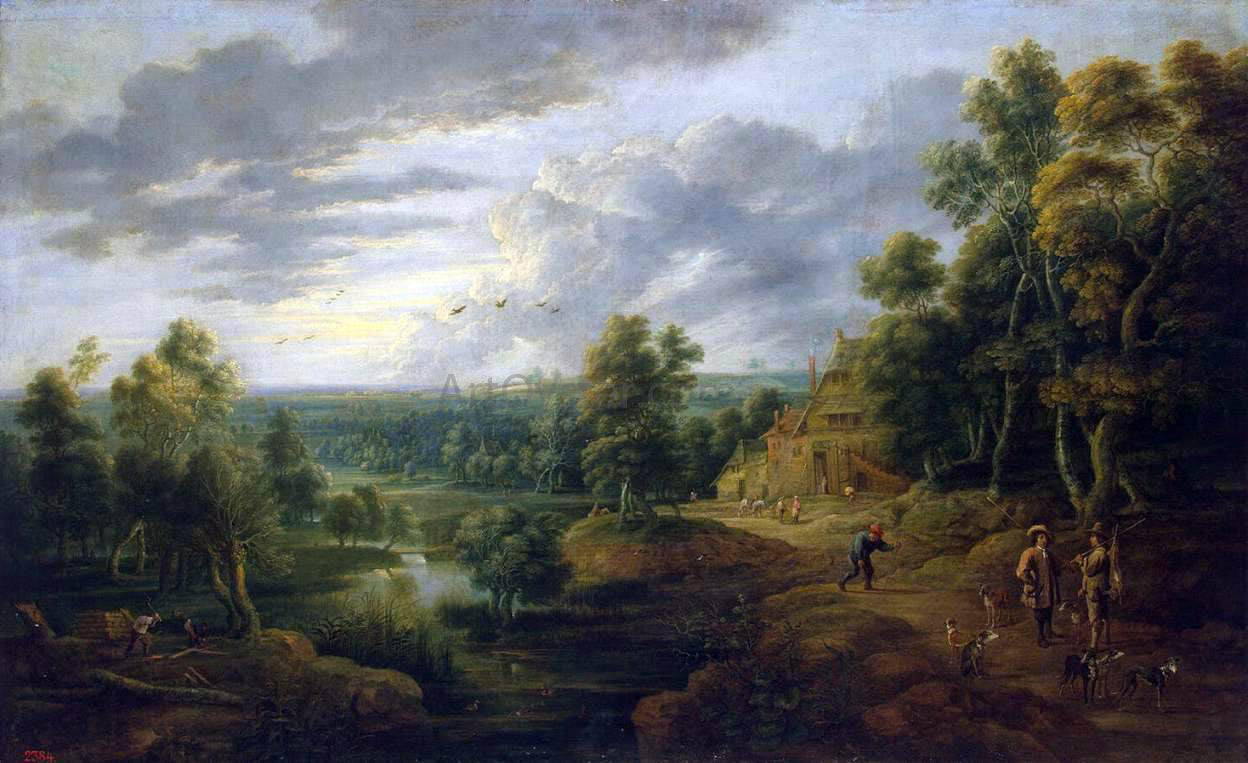 Lucas Van Uden Landscape with Hunters - Hand Painted Oil Painting