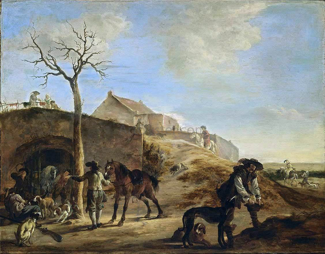 Dirck Willemsz Stoop Landscape with Huntsmen - Hand Painted Oil Painting