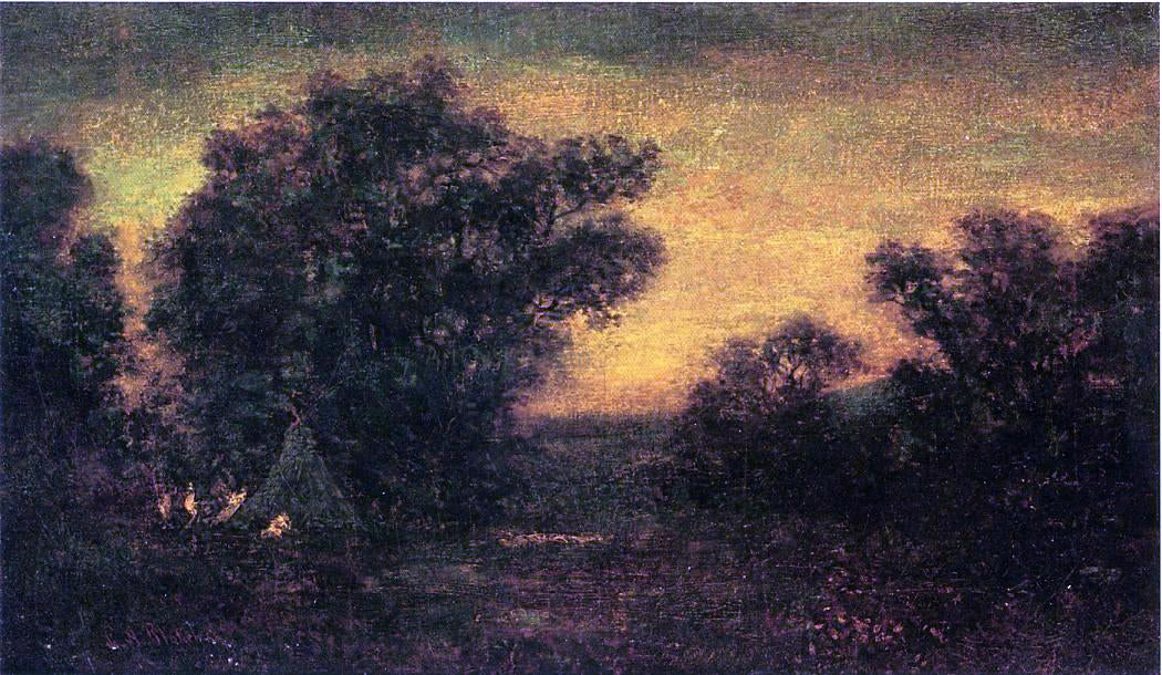  Ralph Albert Blakelock Landscape with Indian Encampment - Hand Painted Oil Painting