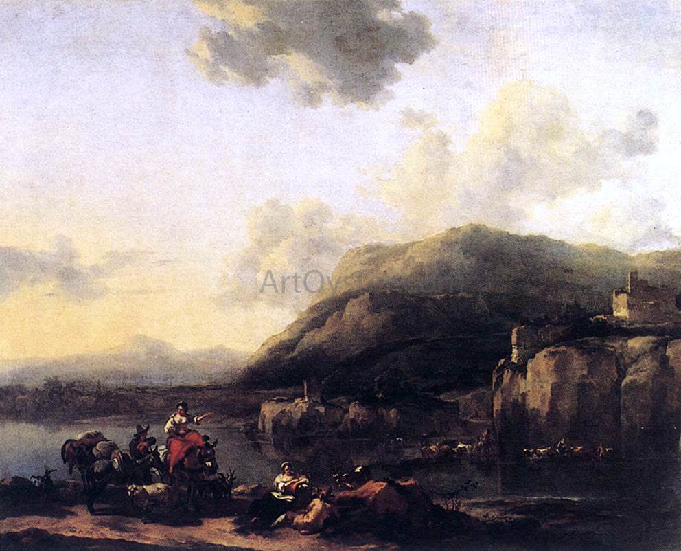Nicolaes Berchem Landscape with Jacob, Rachel, and Leah - Hand Painted Oil Painting