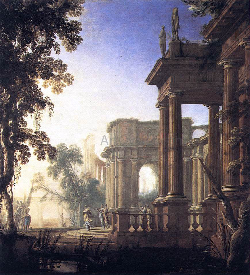 Henri Mauperche Landscape with Jephthah and his Daughter - Hand Painted Oil Painting