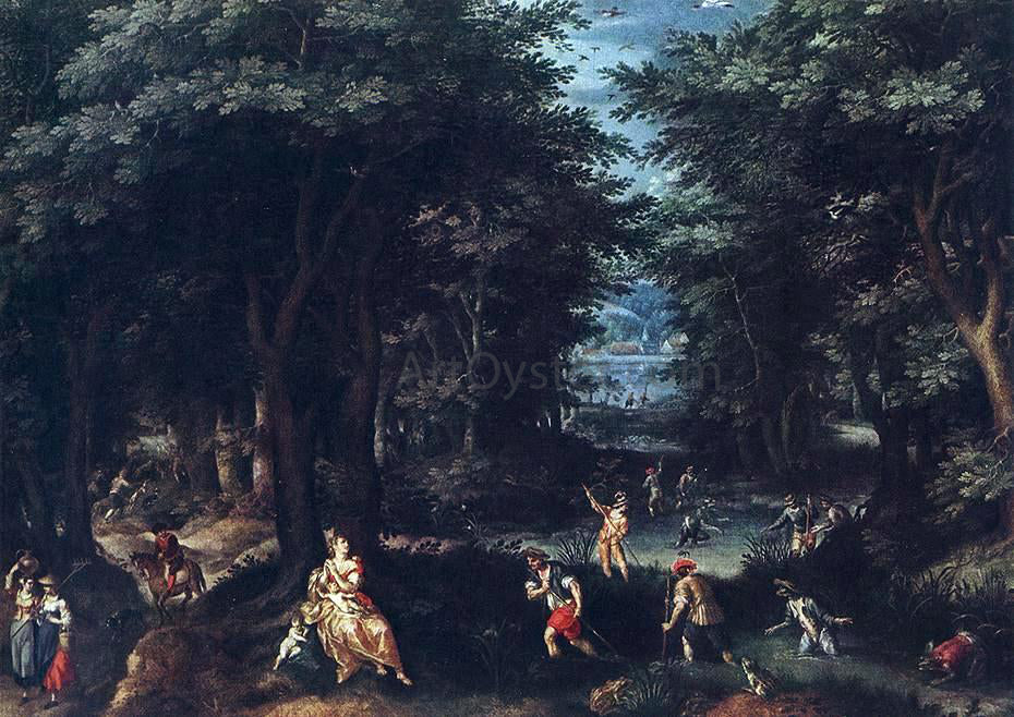 Gillis Van Coninxloo Landscape with Leto and Peasants of Lykia - Hand Painted Oil Painting