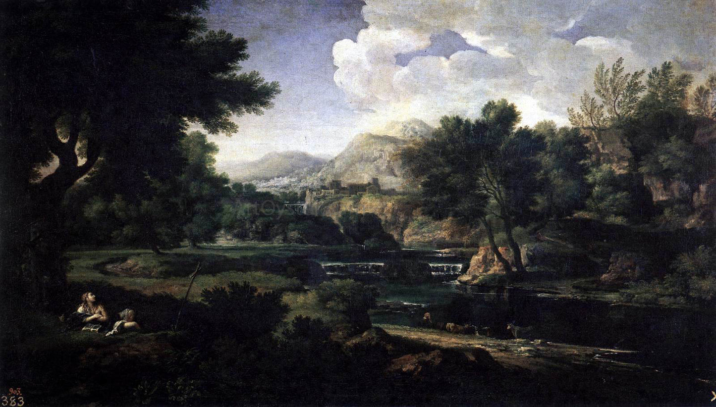 Gaspard Dughet Landscape with Magdalen Worshipping the Cross - Hand Painted Oil Painting