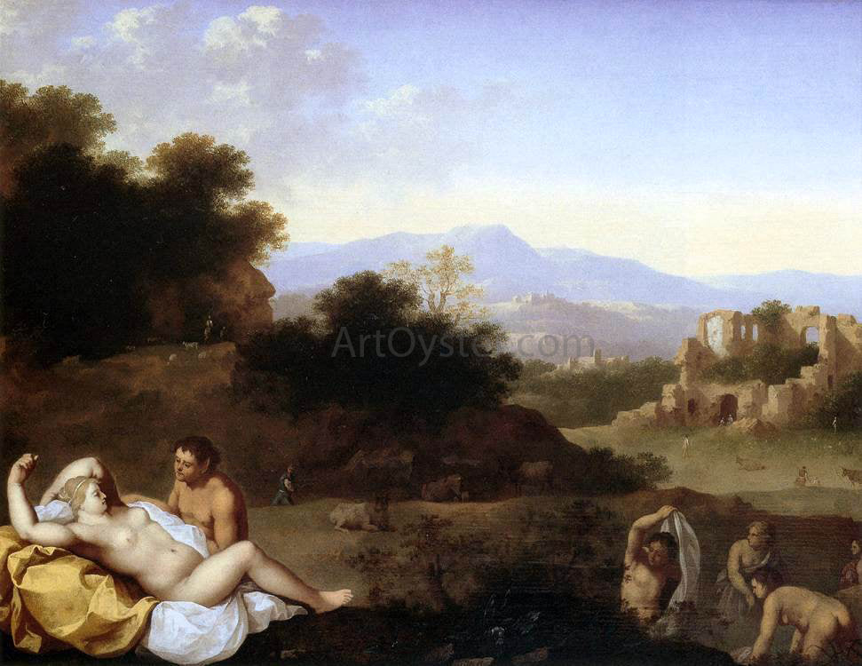 Cornelis Van Poelenburgh Landscape with Nymphs - Hand Painted Oil Painting