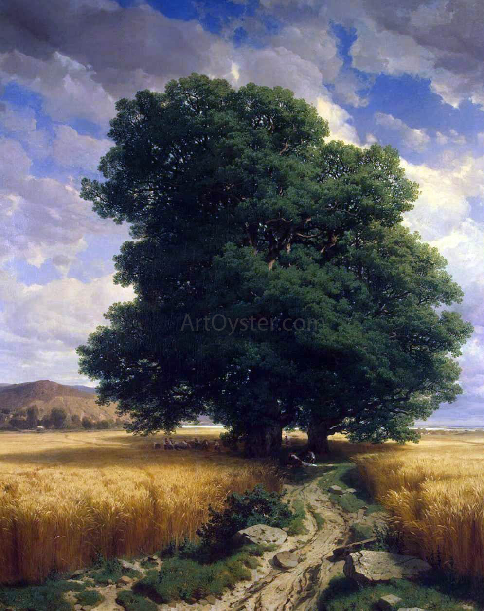 Alexandre Calame Landscape with Oaks - Hand Painted Oil Painting