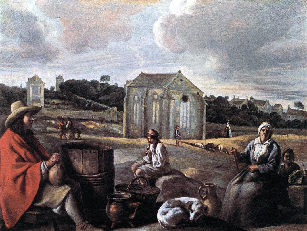  Le nain Brothers Landscape with Peasants and a Chapel - Hand Painted Oil Painting