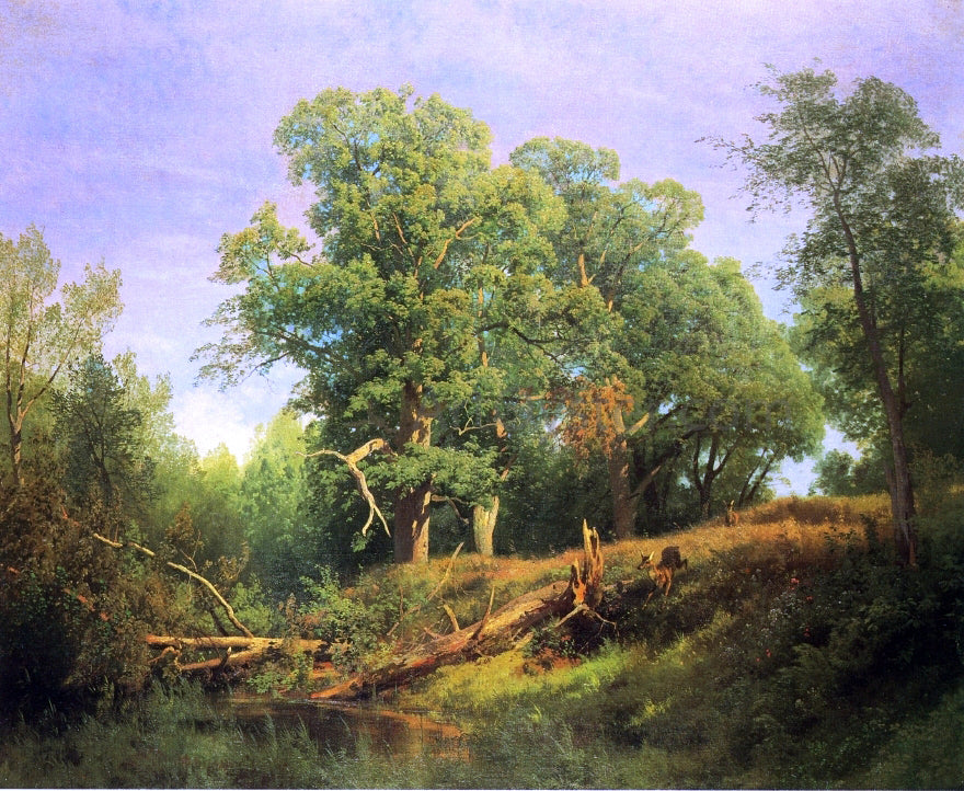 Herman Herzog Landscape with Prancing Deer - Hand Painted Oil Painting