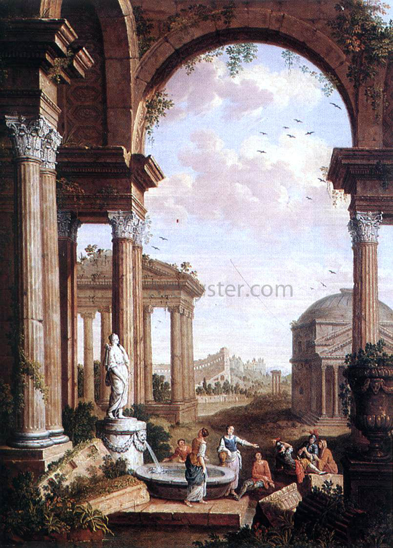 Paul De Cock Landscape with Roman Ruins - Hand Painted Oil Painting