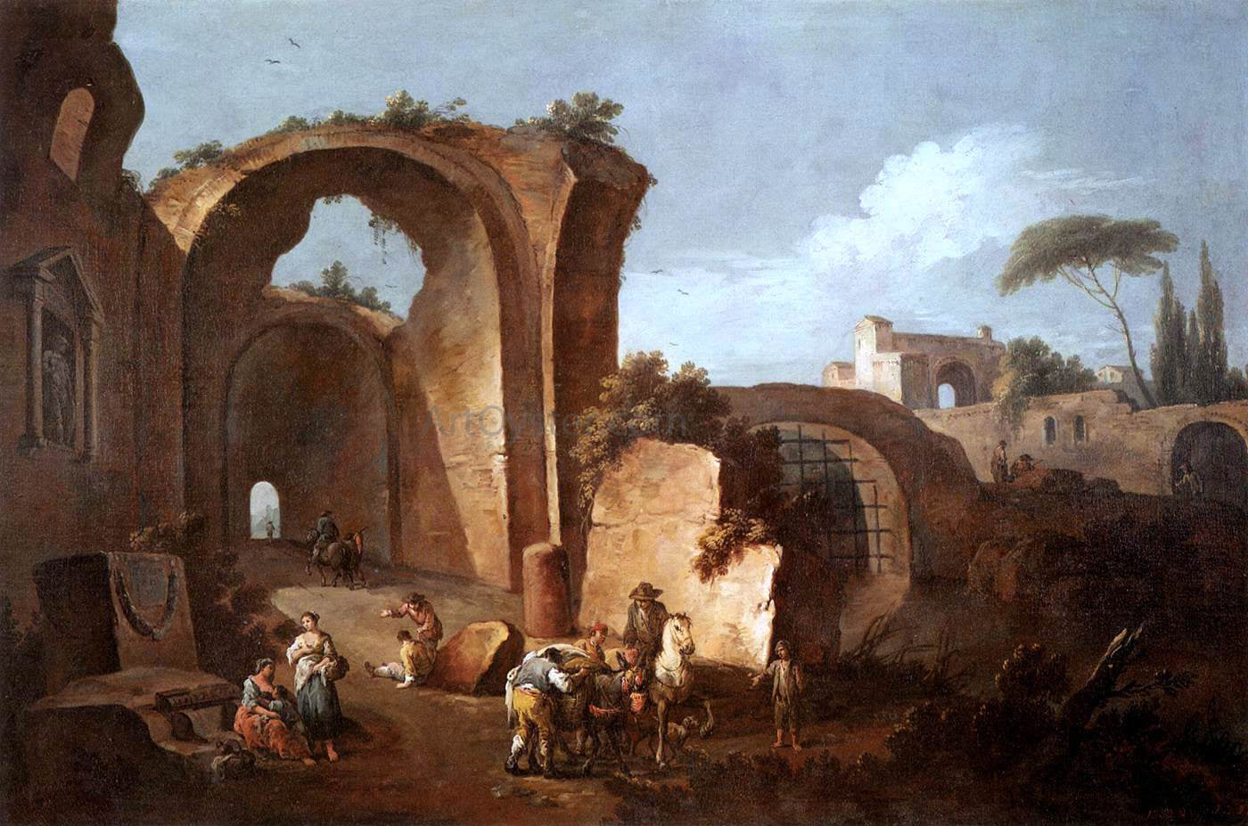 Giuseppe Zais Landscape with Ruins and Archway - Hand Painted Oil Painting
