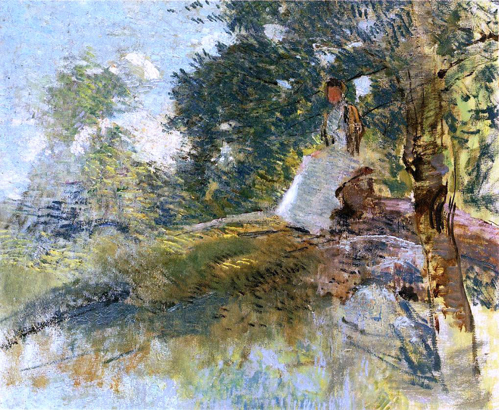 Julian Alden Weir Landscape with Seated Figure - Hand Painted Oil Painting