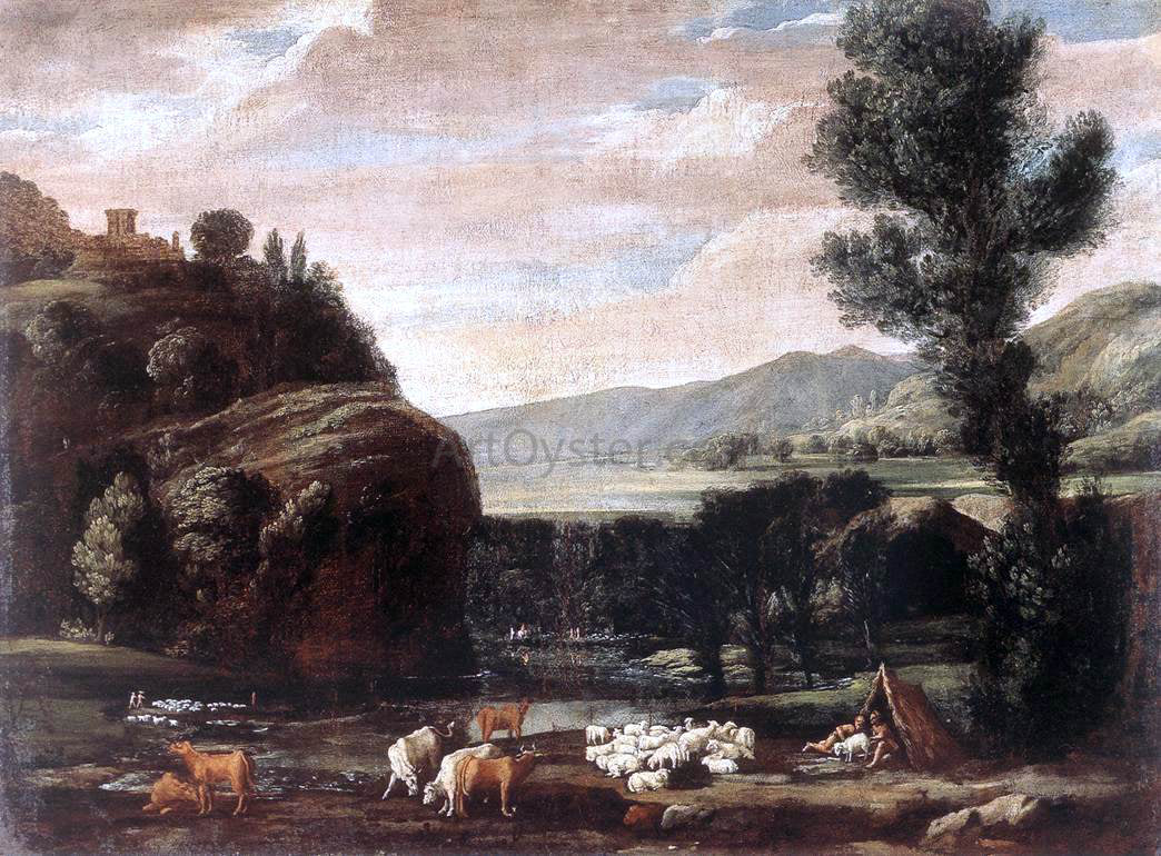 Pietro Paolo Bonzi Landscape with Shepherds and Sheep - Hand Painted Oil Painting