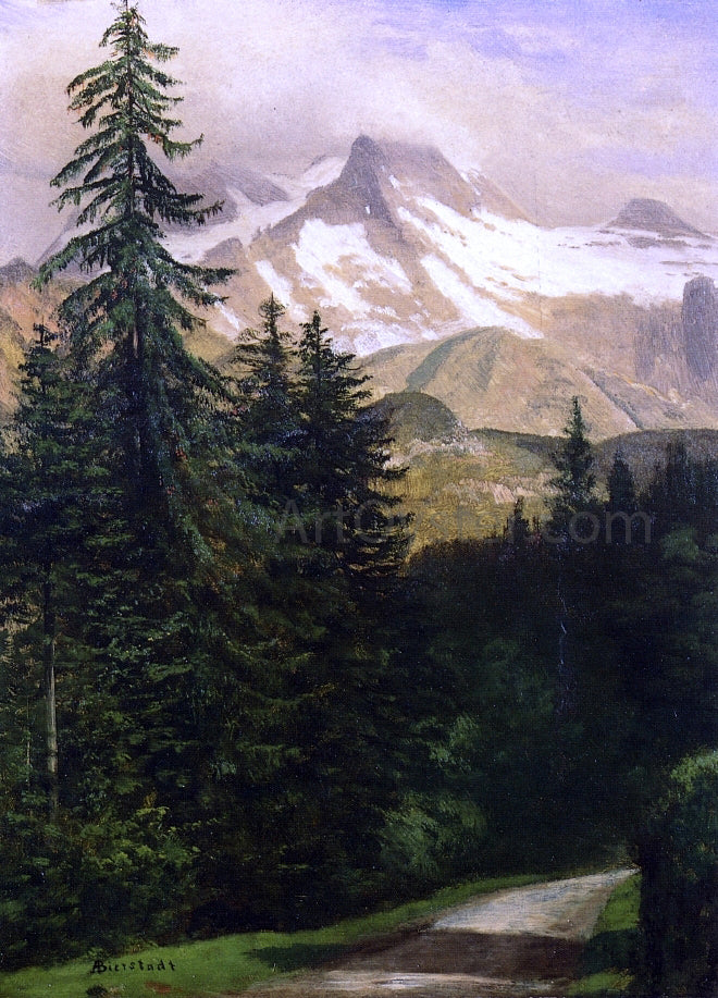 Albert Bierstadt Landscape with Snow-Capped Mountains - Hand Painted Oil Painting