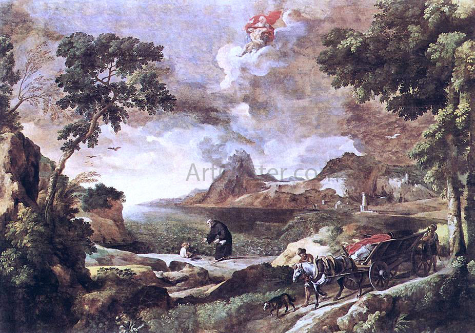 Gaspard Dughet Landscape with St Augustine and the Mystery - Hand Painted Oil Painting