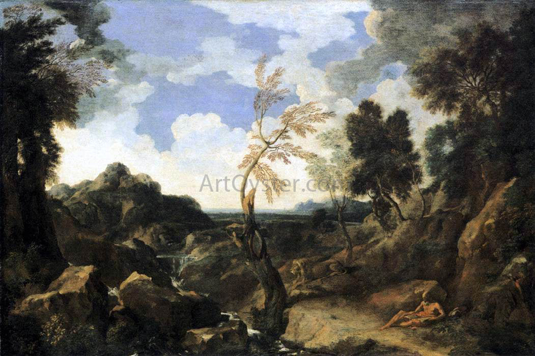 Gaspard Dughet Landscape with St Jerome and the Lion - Hand Painted Oil Painting