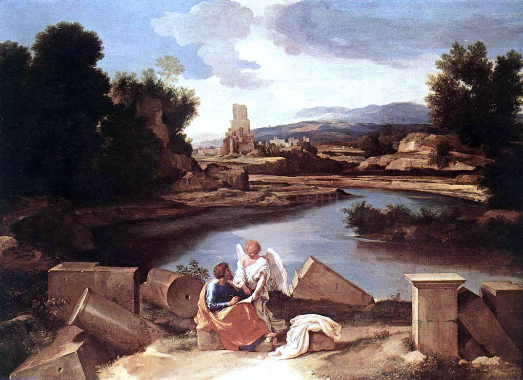 Nicolas Poussin Landscape with St Matthew and the Angel - Hand Painted Oil Painting