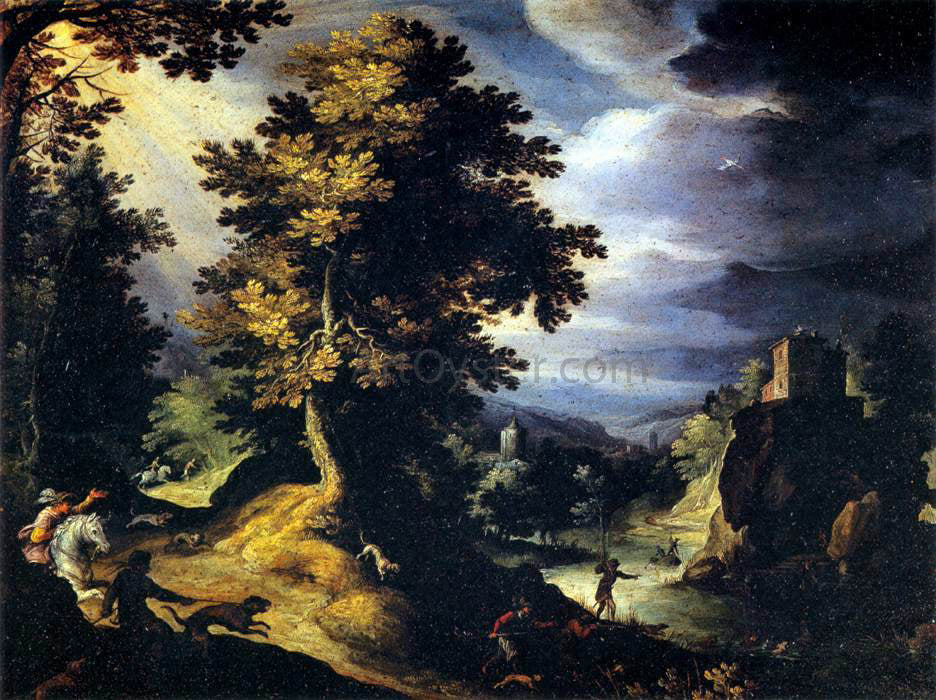 Paul Bril Landscape with Stag Hunt - Hand Painted Oil Painting