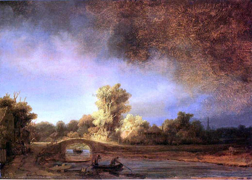  Rembrandt Van Rijn Landscape with Stone Bridge - Hand Painted Oil Painting