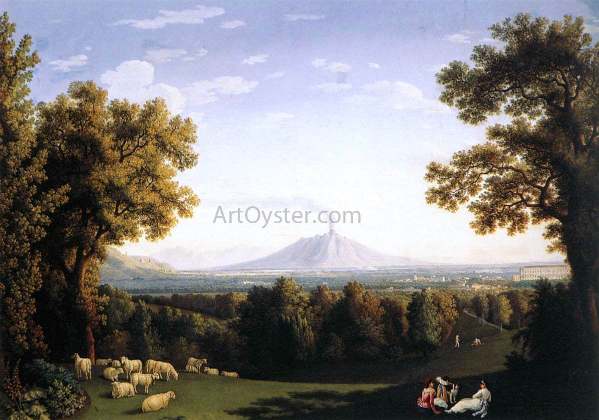 Jacob Philipp Hackert Landscape with the Palace of Caserta and Vesuvius - Hand Painted Oil Painting