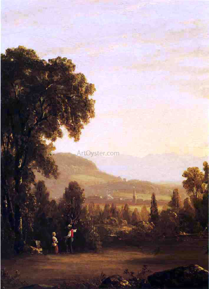 Sanford Robinson Gifford Landscape with Village in the Distance - Hand Painted Oil Painting