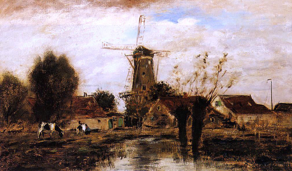 Johan Barthold Jongkind Landscape with Windmill - Hand Painted Oil Painting