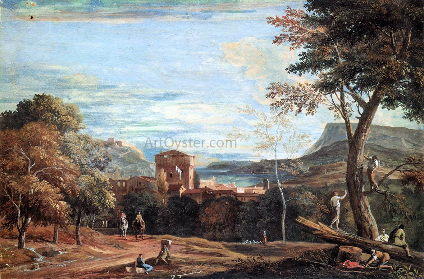  Marco Ricci Landscape with Woodcutters and Two Horsemen - Hand Painted Oil Painting