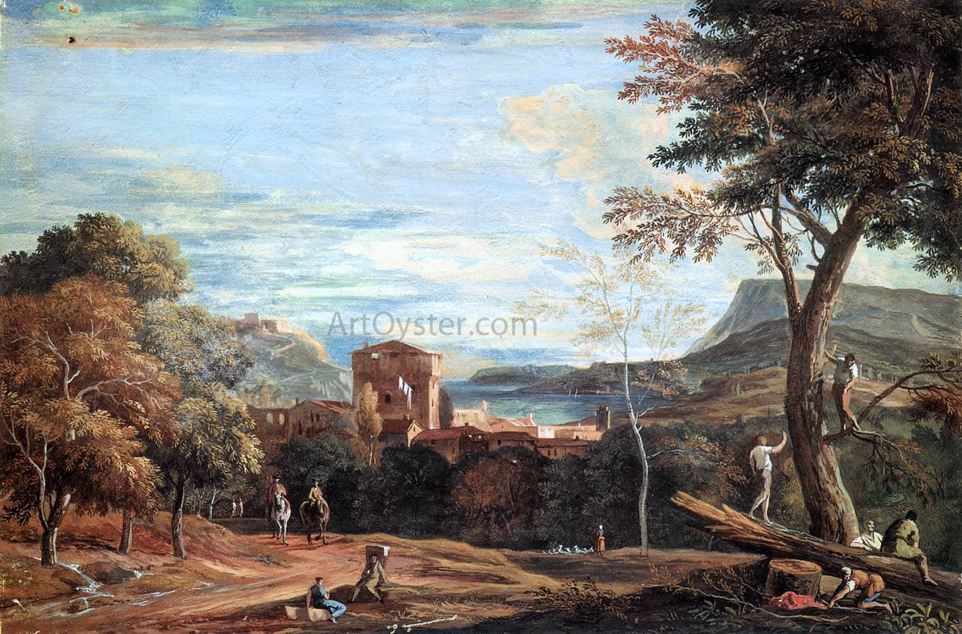 Marco Ricci Landscape with Woodcutters and Two Horsemen - Hand Painted Oil Painting