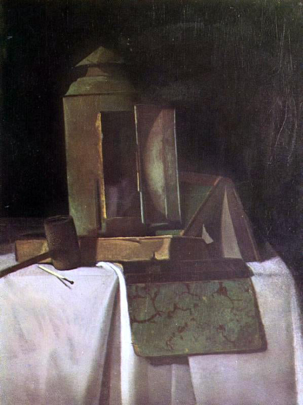 John Frederick Peto Lantern, Books and Corncob Pipe - Hand Painted Oil Painting