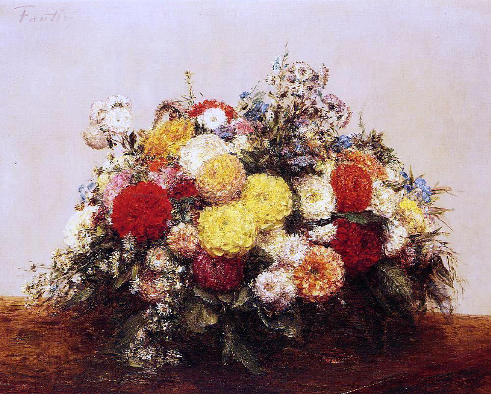 Henri Fantin-Latour Large Vase of Dahlias and Assorted Flowers - Hand Painted Oil Painting