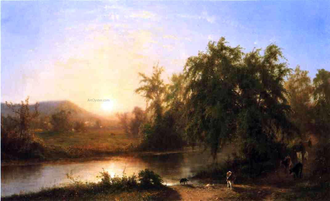 Frederick Rondel Late Afternoon, Driving the Cattle Home - Hand Painted Oil Painting