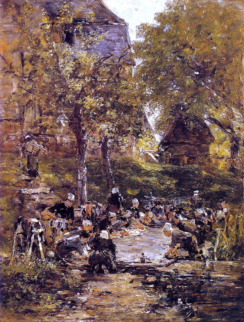 Eugene-Louis Boudin Laundress, near Trouville - Hand Painted Oil Painting