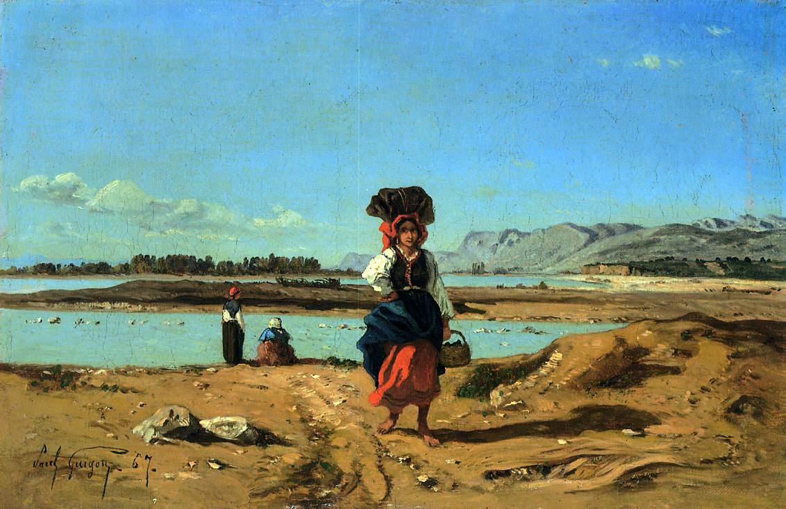 Paul-Camille Guigou Laundresses by the Durance - Hand Painted Oil Painting