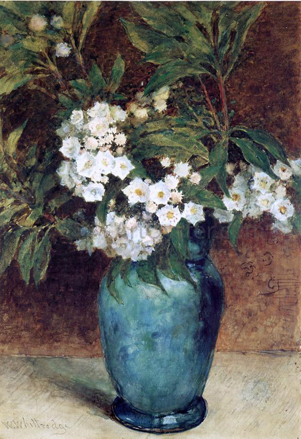  Thomas Worthington Whittredge Laurel Blossoms in a Blue Vase - Hand Painted Oil Painting
