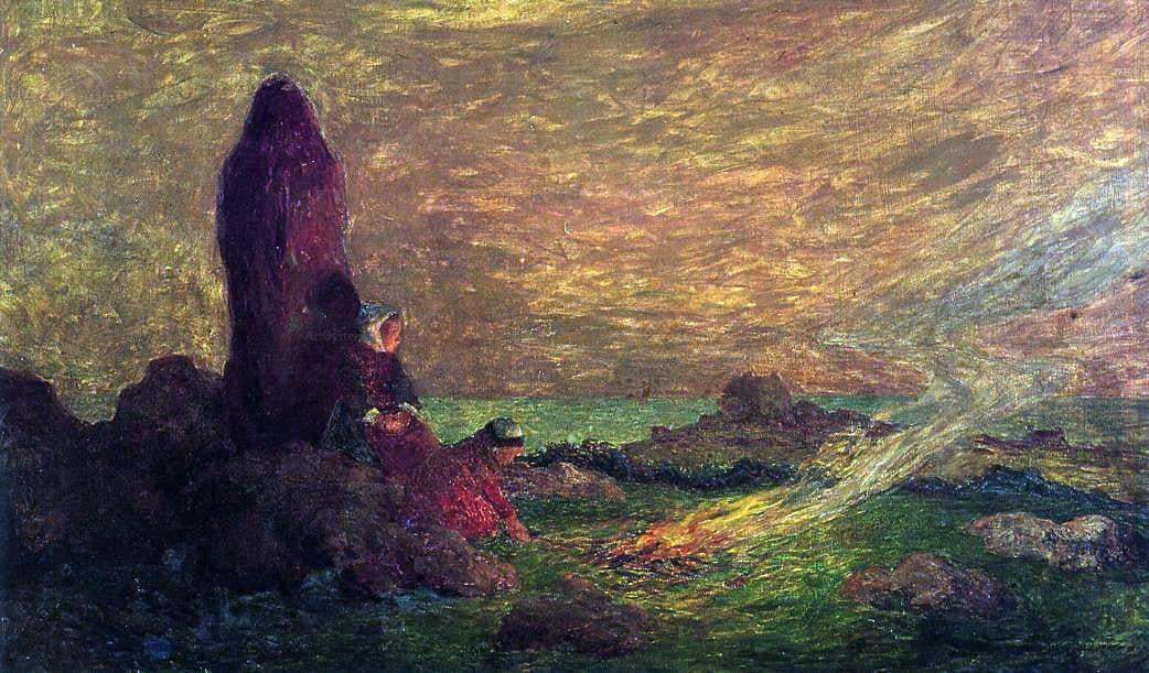 Ferdinand Du Puigaudeau Le Croisic, Girls at the Foot of a Standing Stone - Hand Painted Oil Painting