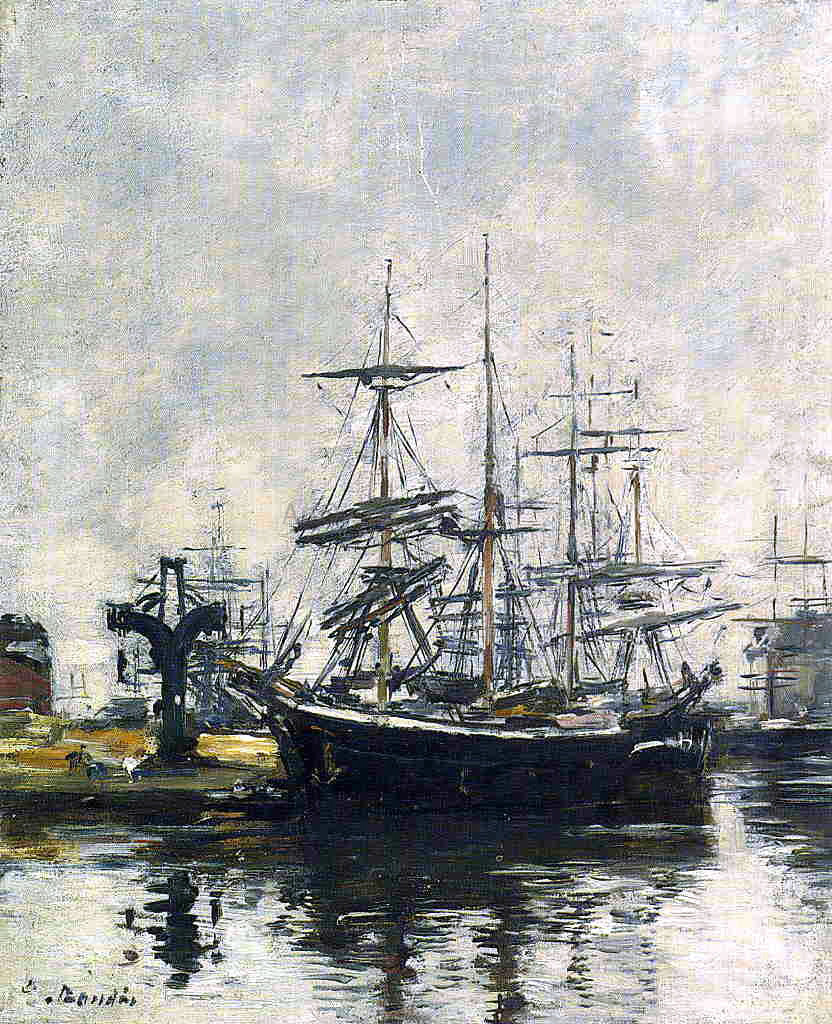 Eugene-Louis Boudin Le Havre, Sailboats at Dock, Bassin de la Barre - Hand Painted Oil Painting