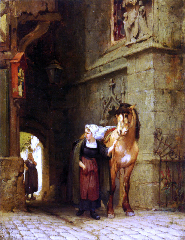 Frederick Arthur Bridgeman Leading the Horse from Stable - Hand Painted Oil Painting