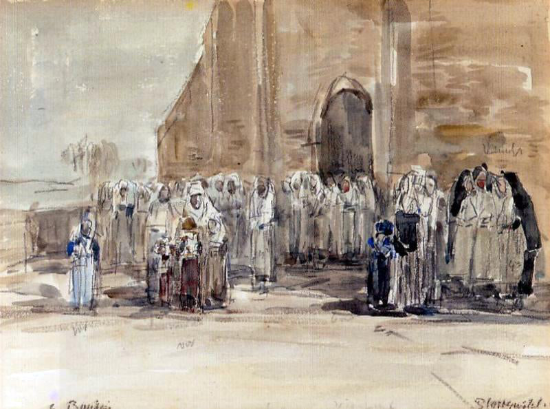 Eugene-Louis Boudin Leaving Mass at Plougastel - Hand Painted Oil Painting