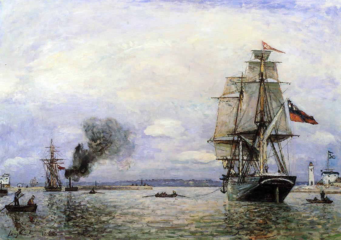 Johan Barthold Jongkind Leaving the Port of Honfleur - Hand Painted Oil Painting