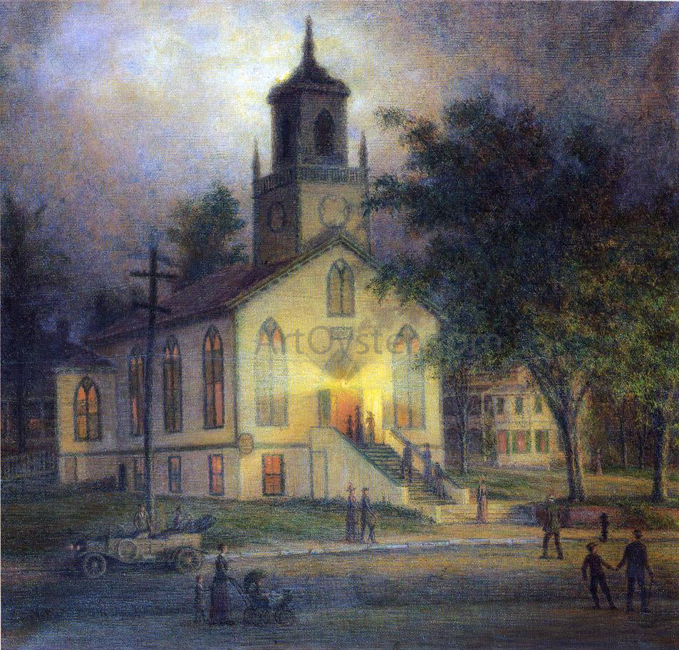 William M Davis Lecure Night at the Baptist Church, Port Jefferson - Hand Painted Oil Painting