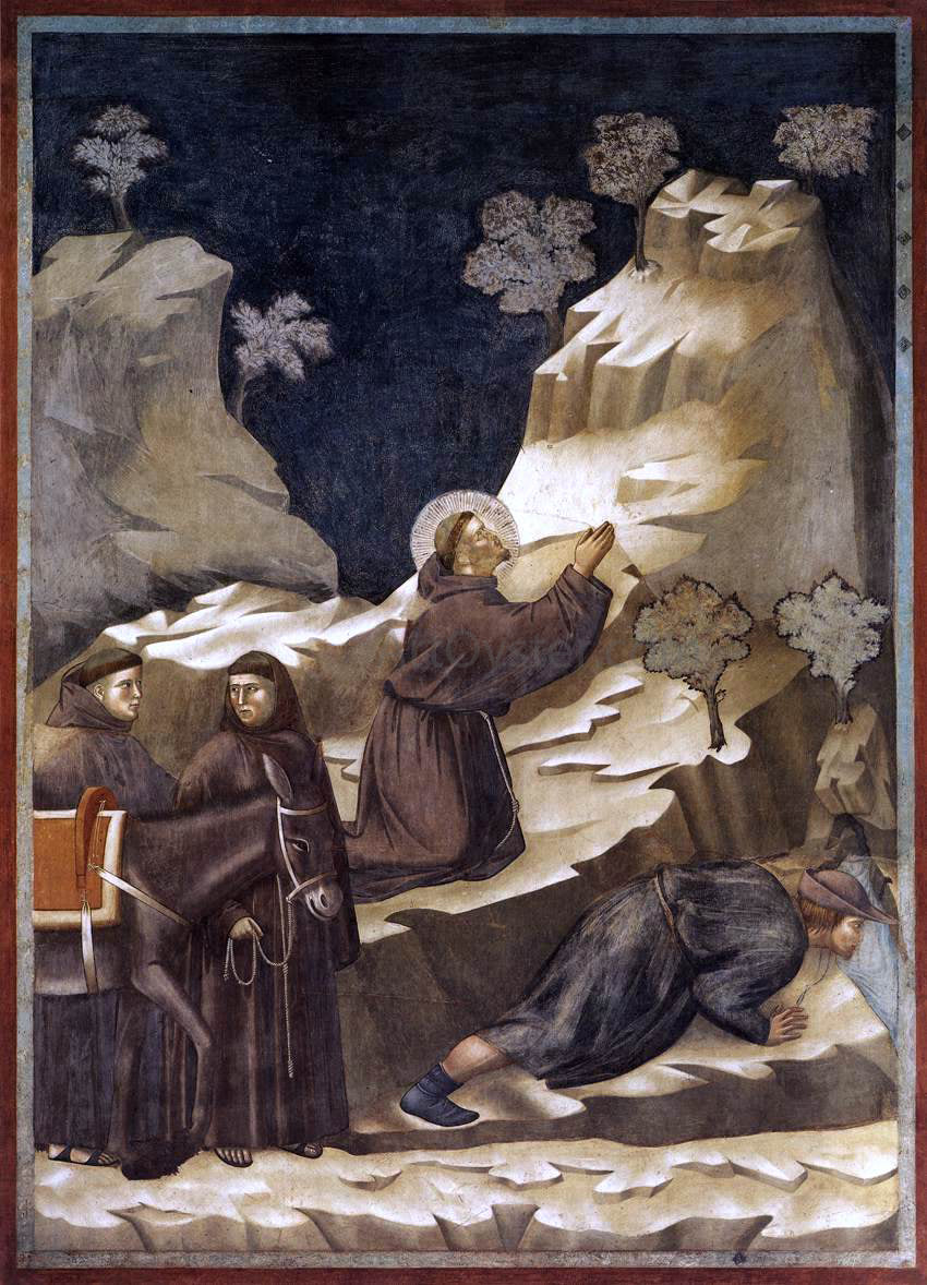 Giotto Di Bondone Legend of St Francis: 14. Miracle of the Spring (Upper Church, San Francesco, Assisi) - Hand Painted Oil Painting