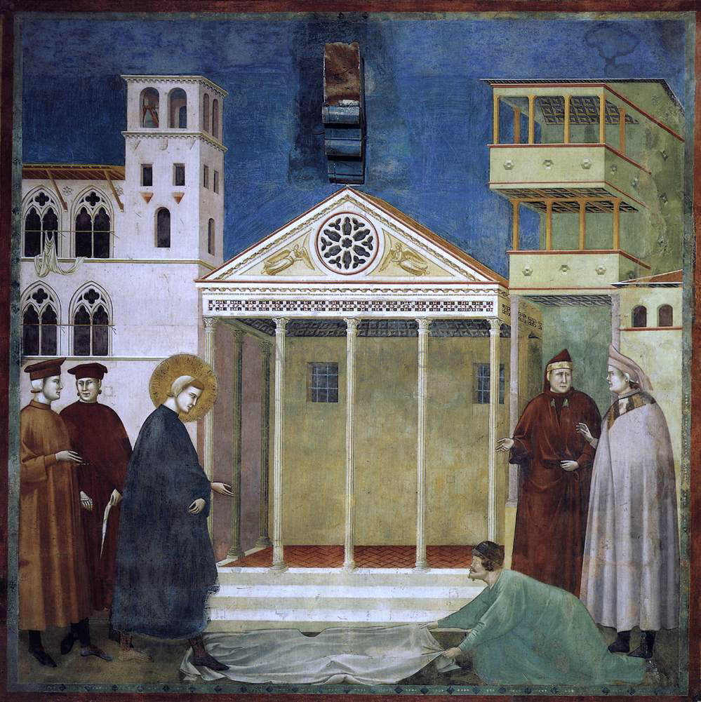 Giotto Di Bondone Legend of St Francis: 1. Homage of a Simple Man (Upper Church, San Francesco, Assisi) - Hand Painted Oil Painting